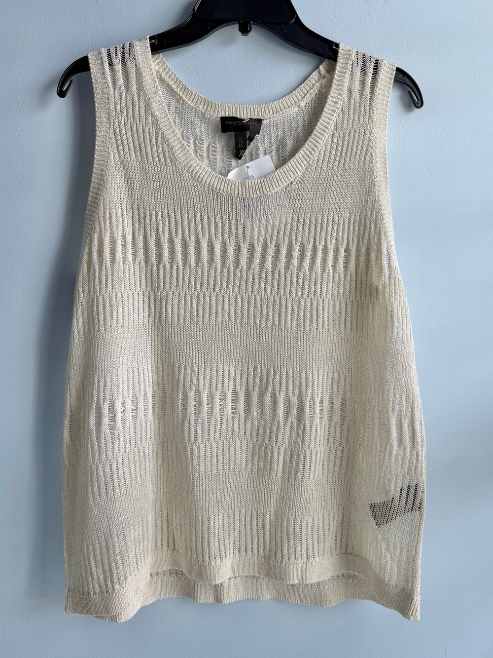 Donna Karan New York Women’s Cream & Gold Thread Open Stitch Sweater Tank XL